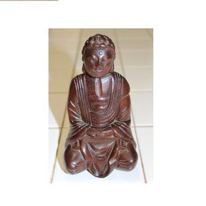Wooden Meditating Buddha Statue Hand Carved Buddhism Vintage 1970`s